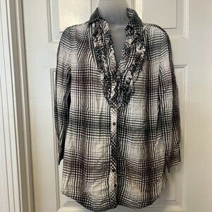 Joie Brown & White Plaid Ruffled Shirt